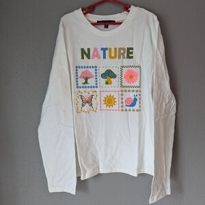 Nature Graphic Girls Long Sleeve Tee - White XL